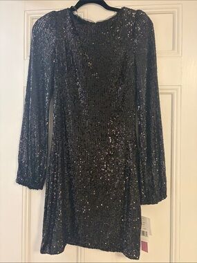 Aqua Black Long-Sleeve Sequin Shift Dress